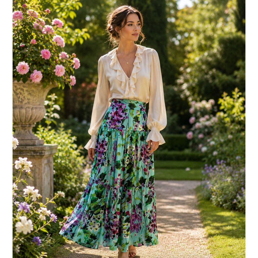 Vintage 90s Cottagecore Floral Maxi Skirt Satin Small Cottagecore by KAILIER